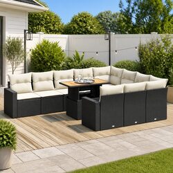 Black Poly Rattan 11 Piece Outdoor Garden Sofa Set