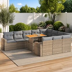11-Piece Outdoor Sofa Set in Beige Poly Rattan