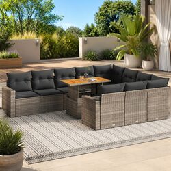 Durable 11-Piece Garden Sofa Set in Grey Poly Rattan