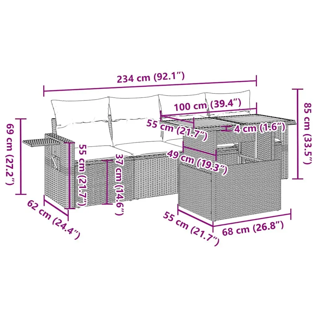 5 Piece Outdoor Garden Sofa Set with Cushions