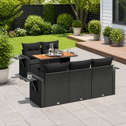 Durable 6-Piece Garden Sofa Set in Black Rattan