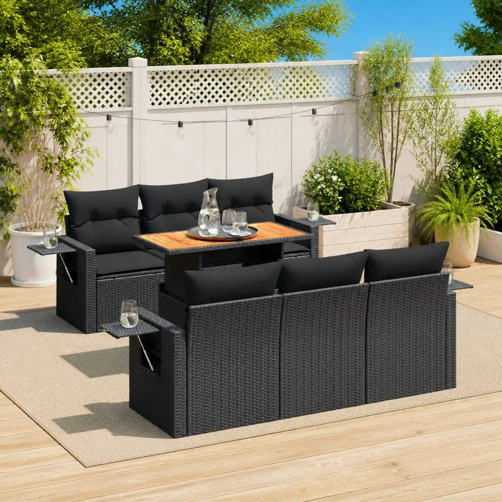 Outdoor 7 Piece Black Poly Rattan Garden Sofa Set