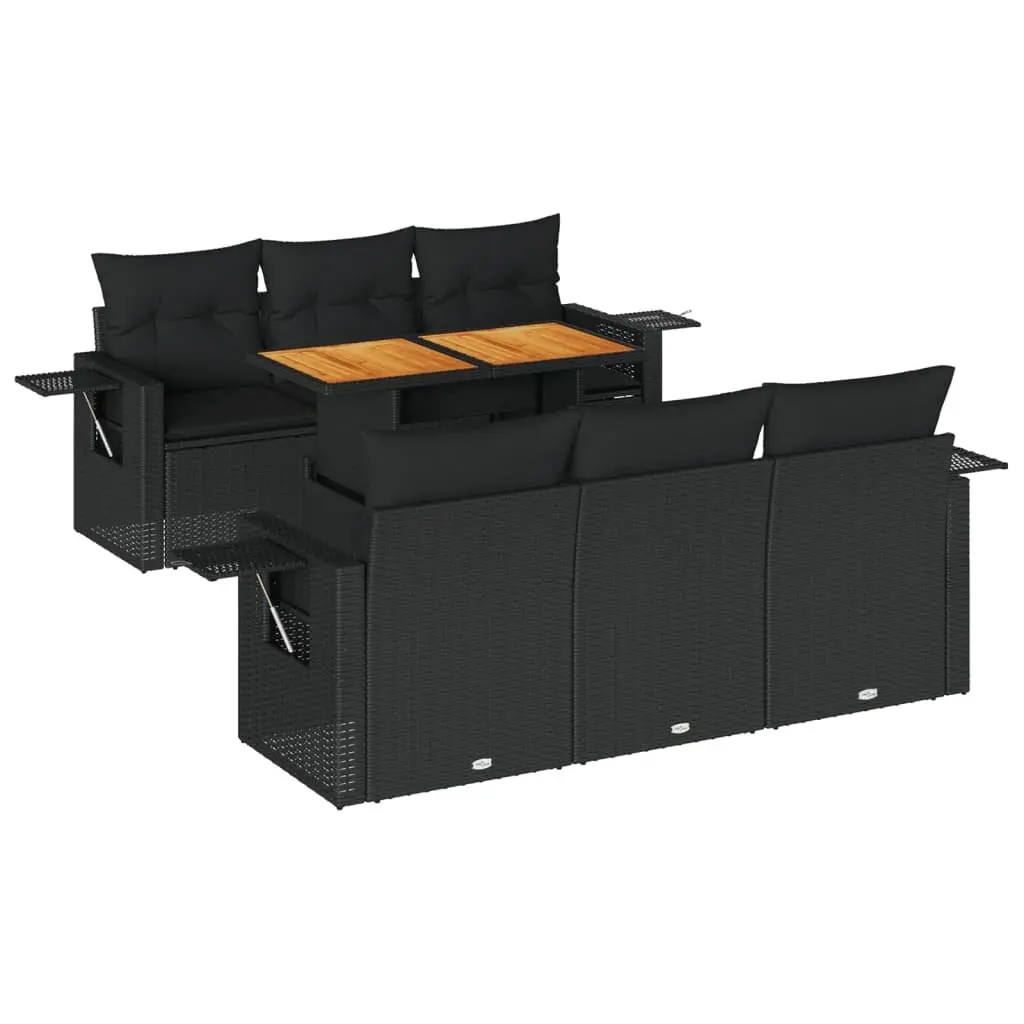 Outdoor 7 Piece Black Poly Rattan Garden Sofa Set