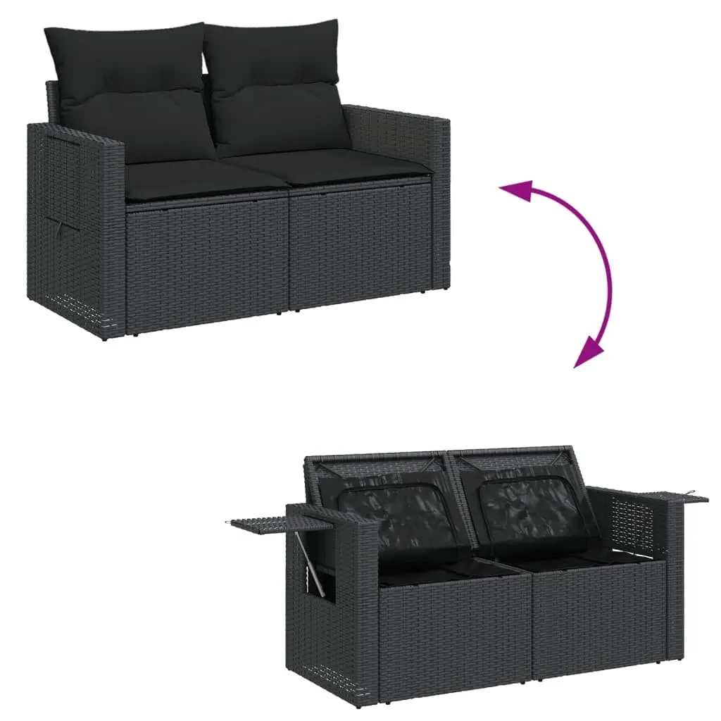 Outdoor 7 Piece Black Poly Rattan Garden Sofa Set