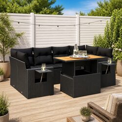 Premium 7 Piece Garden Sofa Set in Black Poly Rattan