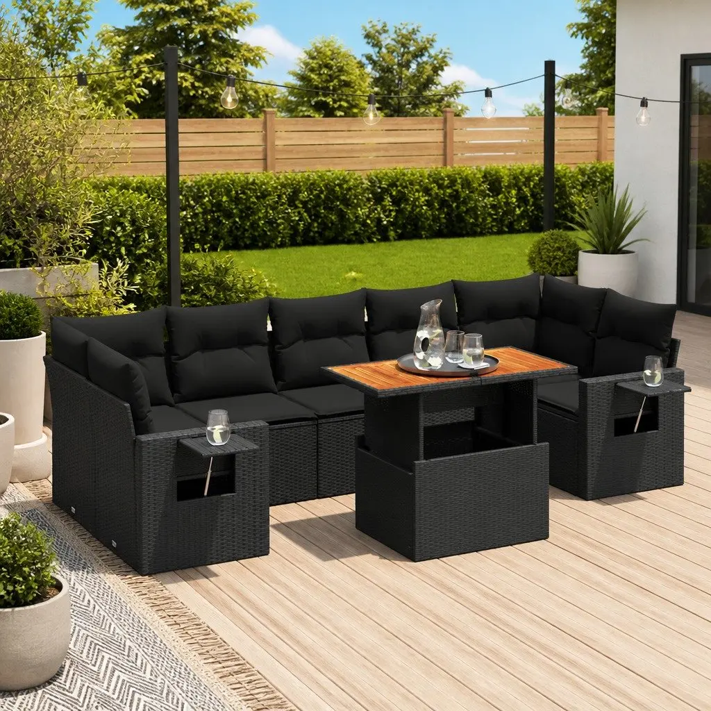 Garden Sofa Set PE Rattan 8 Piece Modular Outdoor Furniture Black