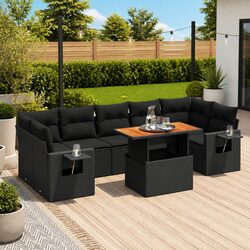 Black Modular 8-Piece Garden Sofa Set for Outdoor Comfort