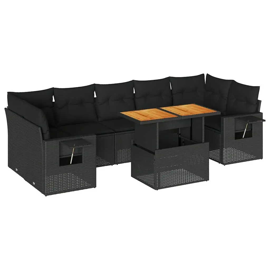 Garden Sofa Set PE Rattan 8 Piece Modular Outdoor Furniture Black