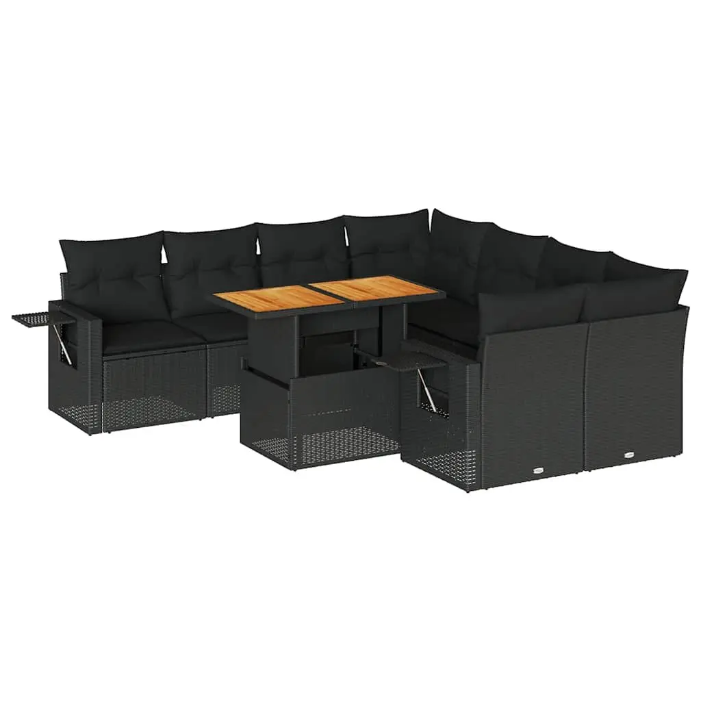 Garden Sofa Set PE Rattan 9 Piece Outdoor Furniture Black