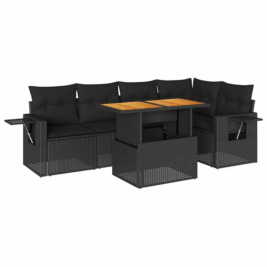 Garden Sofa Set PE Rattan 6 Piece Modular Outdoor Furniture Black