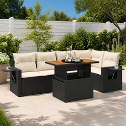 6-Piece Modular Black Poly Rattan Garden Sofa Set
