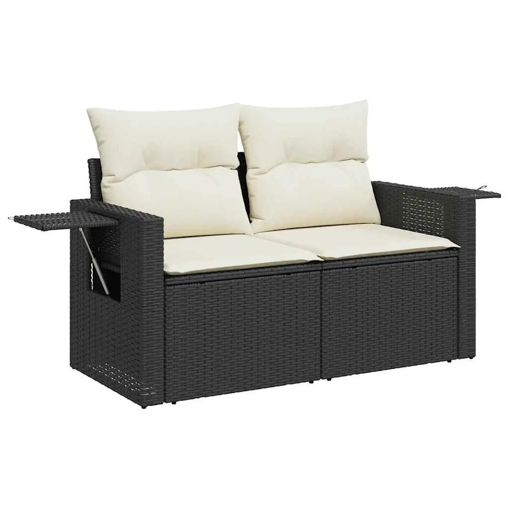 7 Piece Black Rattan Garden Sofa Set with Storage