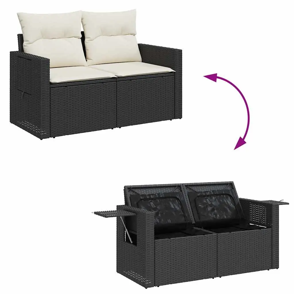 7 Piece Black Rattan Garden Sofa Set with Storage