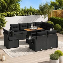 Durable 9-Piece Garden Sofa Set with Cushions in Black