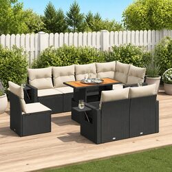 Sturdy 9 Piece Black Rattan Garden Sofa Set