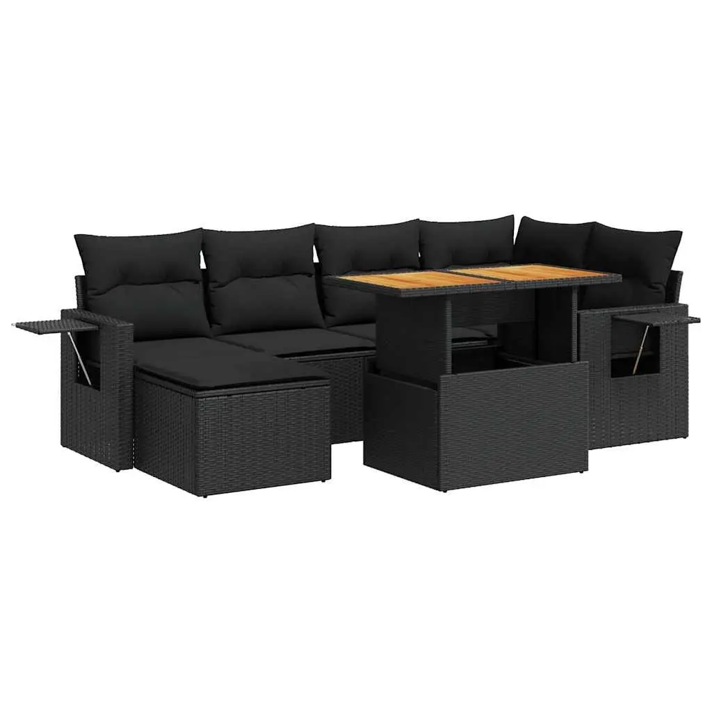 Garden Sofa Set PE Rattan 7 Piece Outdoor Furniture Black
