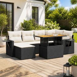 Premium 7 Piece Modular Garden Sofa Set - Black PE Rattan