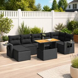 8-Piece Black Poly Rattan Garden Sofa Set for Outdoor