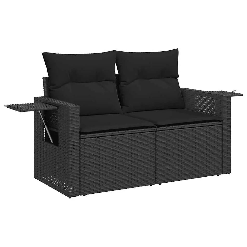 8-Piece Black Poly Rattan Garden Sofa Set for Outdoor