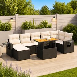 Black 8-Piece Outdoor Rattan Sofa Set with Cushions