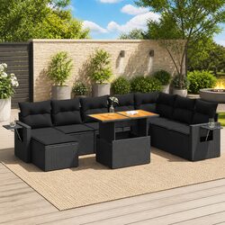 Premium 9-Piece Outdoor Rattan Sofa Set in Black