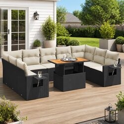 Black Modular 10-Piece Garden Sofa Set for Outdoors