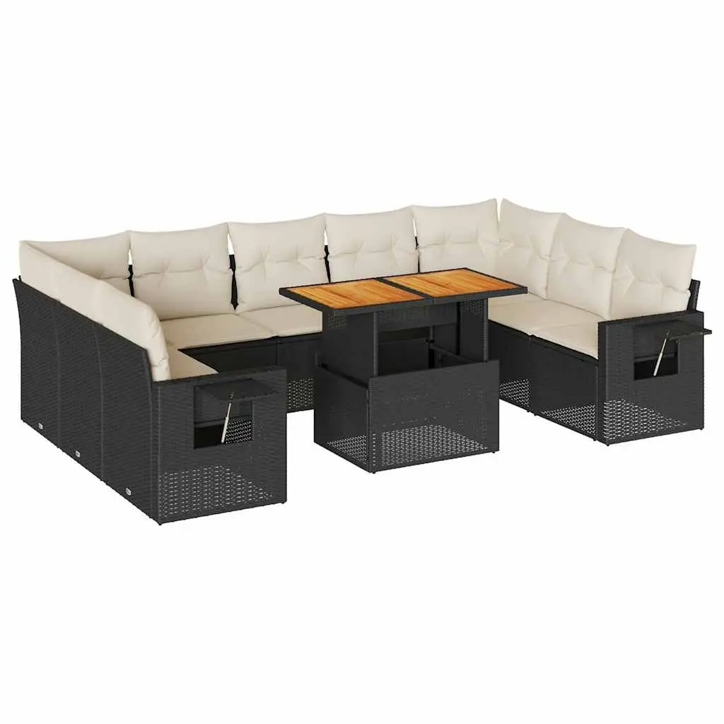 Garden Sofa Set PE Rattan 10 Piece Outdoor Furniture Black Modular Patio