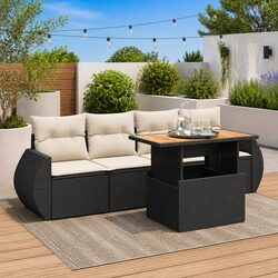 Sturdy 5 Piece Outdoor Sofa Set in Black Poly Rattan