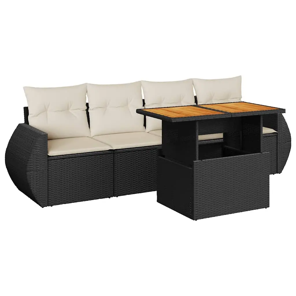 5 Piece Outdoor Sofa Set in Black Poly Rattan