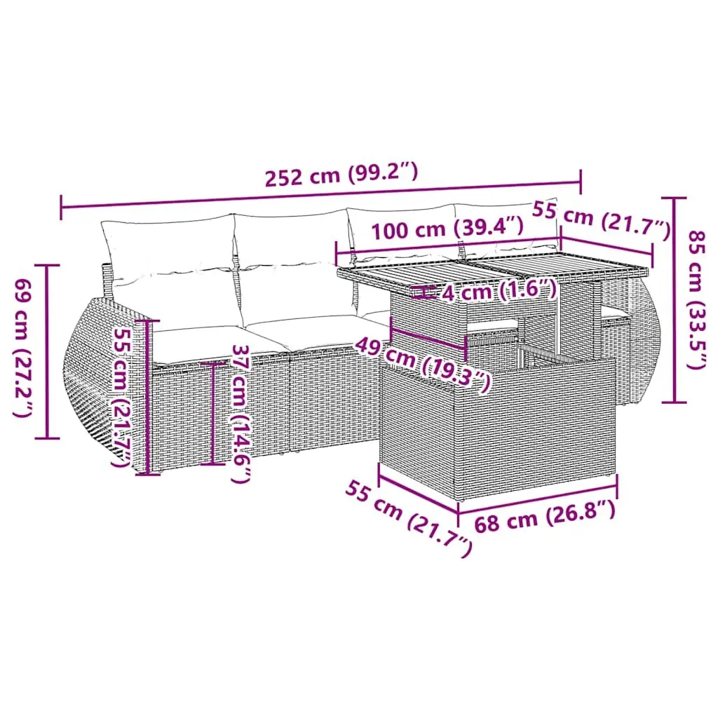 5 Piece Outdoor Sofa Set in Black Poly Rattan