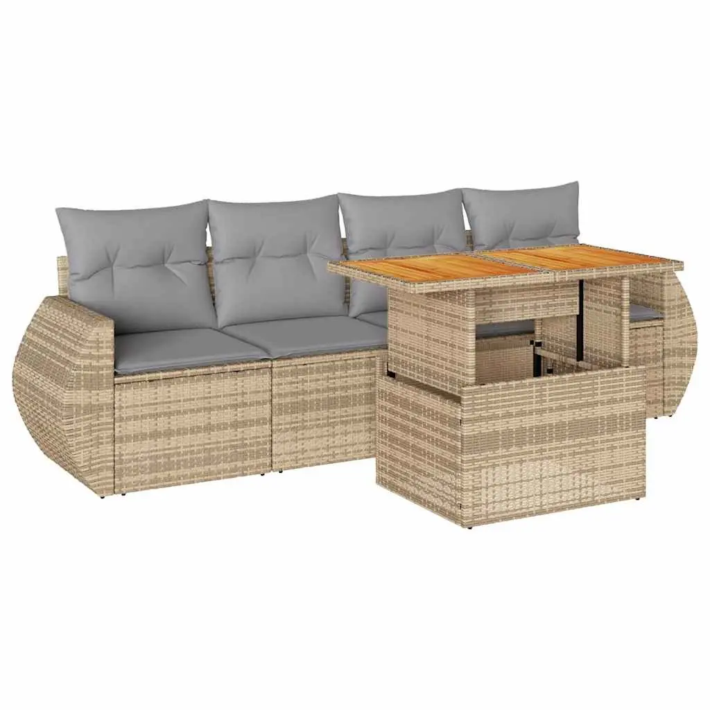 Garden Sofa Set PE Rattan 5 Piece Outdoor Furniture Patio Beige with Cushions