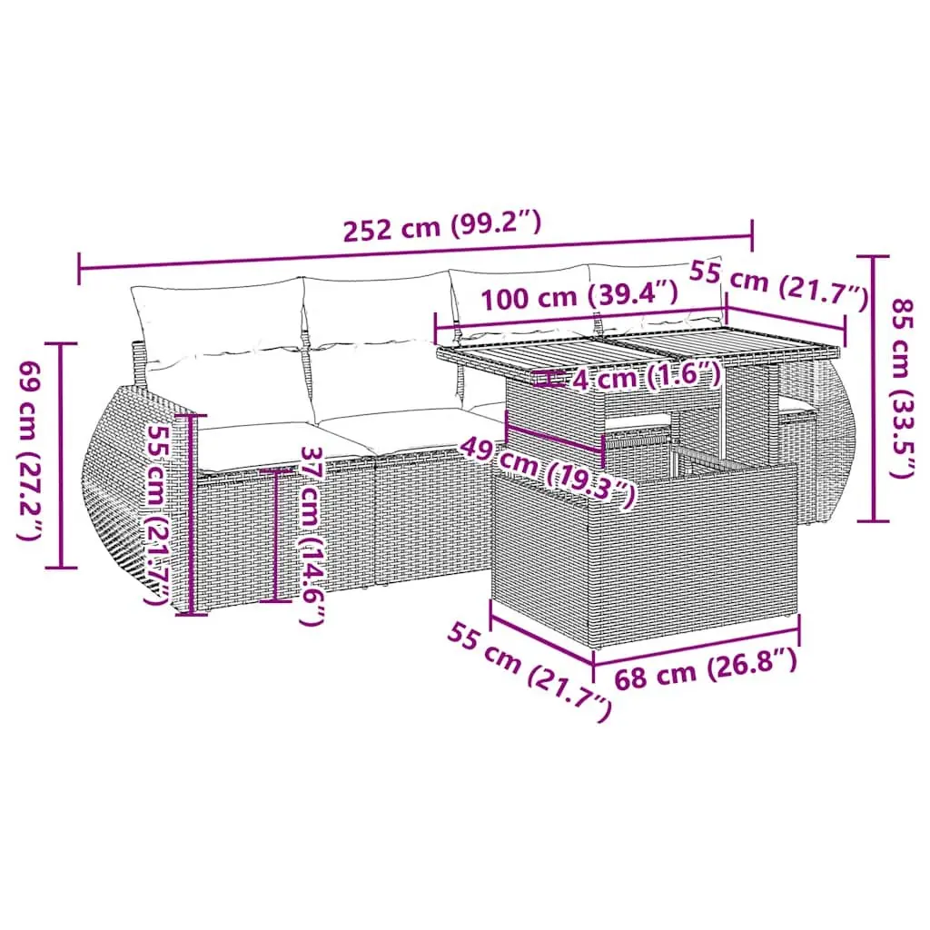 Garden Sofa Set PE Rattan 5 Piece Outdoor Furniture Patio Beige with Cushions