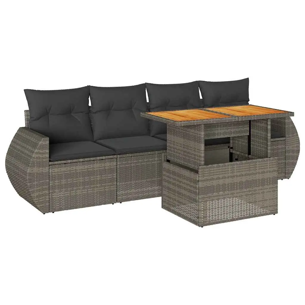 Garden Sofa Set PE Poly Rattan 5 Piece Outdoor Furniture Patio Grey with Cushions