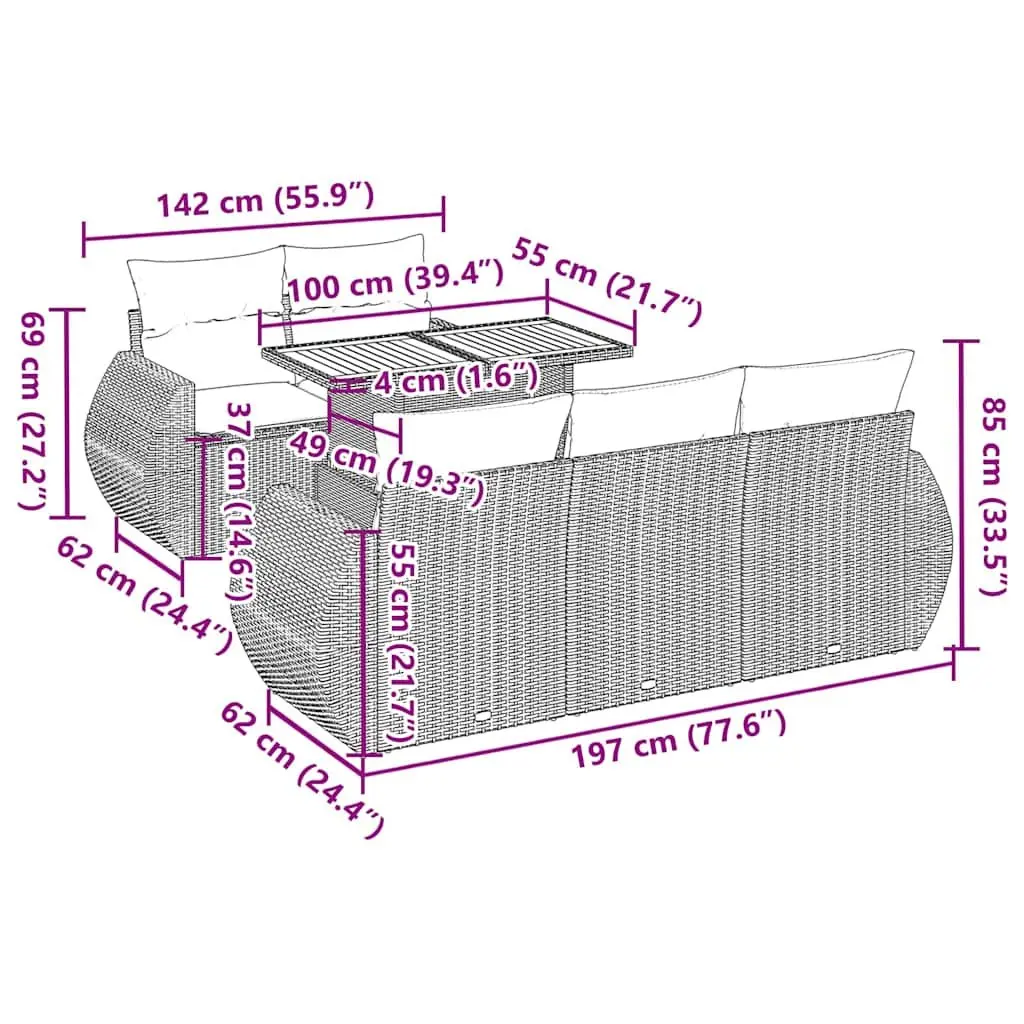 6-Piece Modular Garden Sofa Set in Black