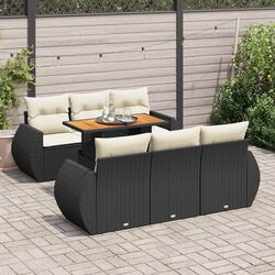 7-Piece Outdoor Garden Sofa Set - Black Poly Rattan