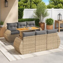 7 Piece Beige Outdoor Garden Sofa Set with Cushions