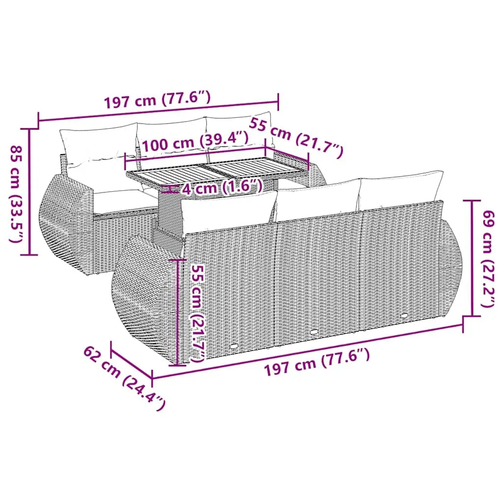 Grey Poly Rattan 7 Piece Garden Sofa Set for Patio