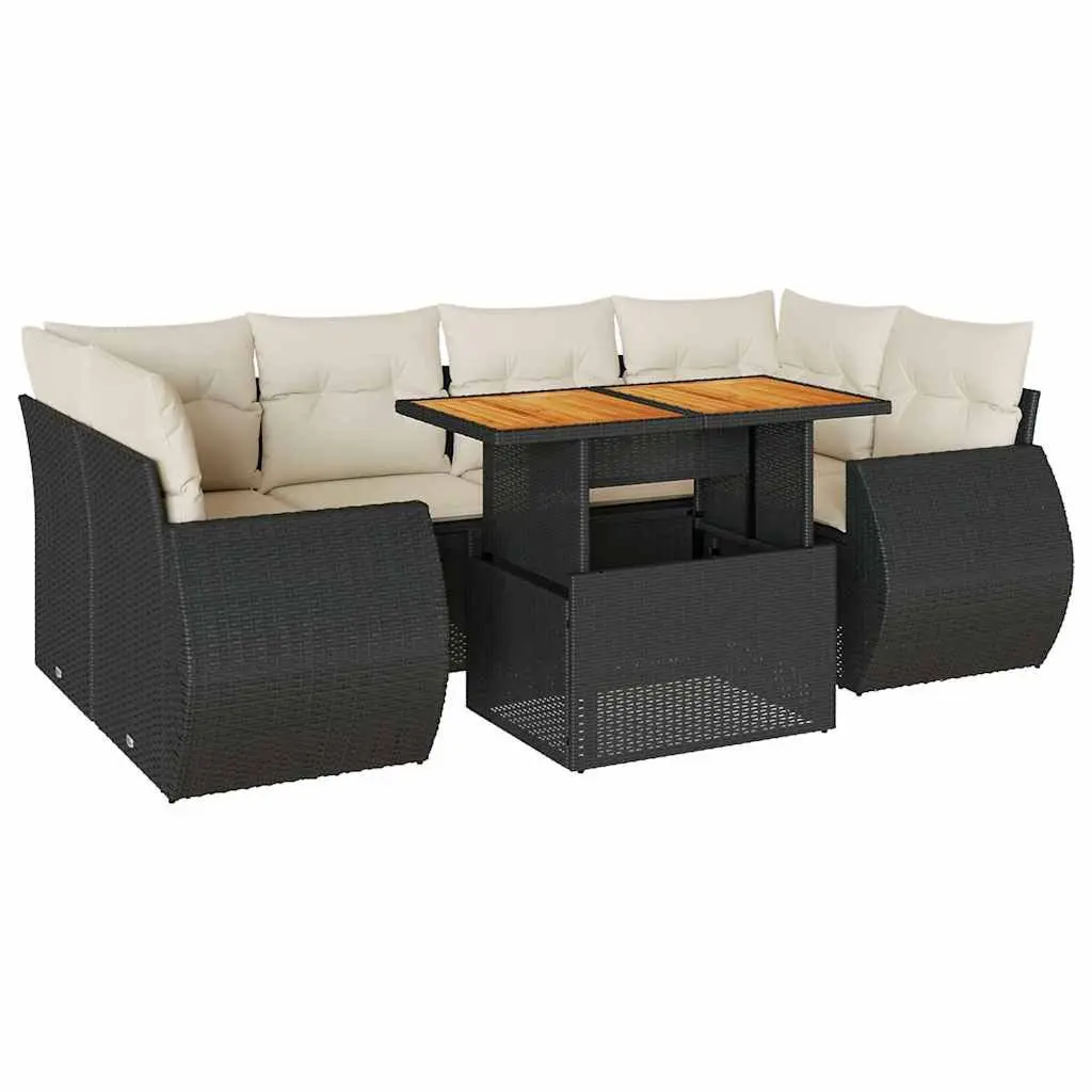7-Piece Modular Black Poly Rattan Sofa Set for Outdoors
