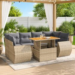 Beige Modular 7-Piece Outdoor Sofa Set for Patios