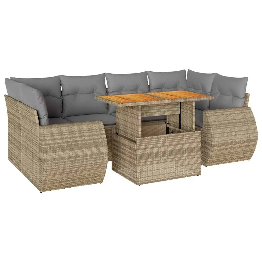 Beige Modular 7-Piece Outdoor Sofa Set for Patios