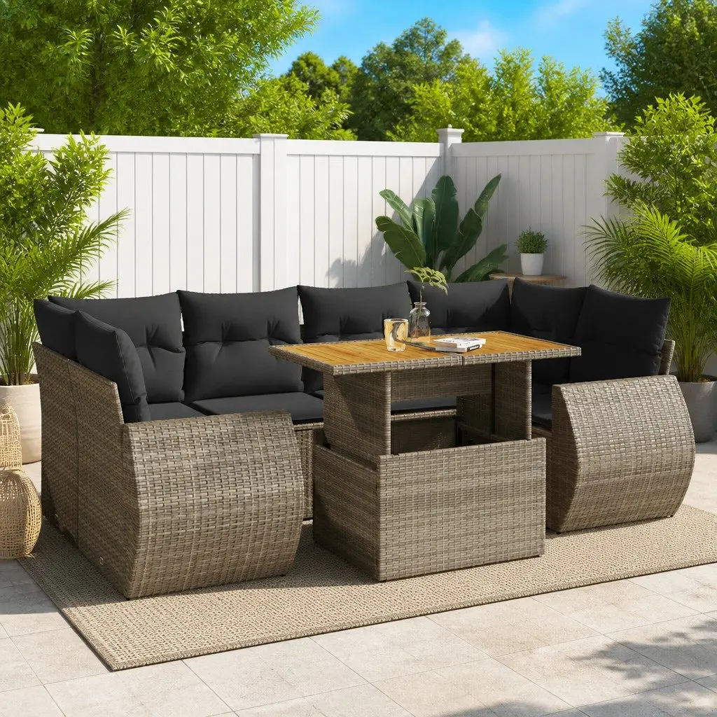 Garden Sofa Set PE Rattan 7 Piece Outdoor Furniture Grey Modular Patio Lounge