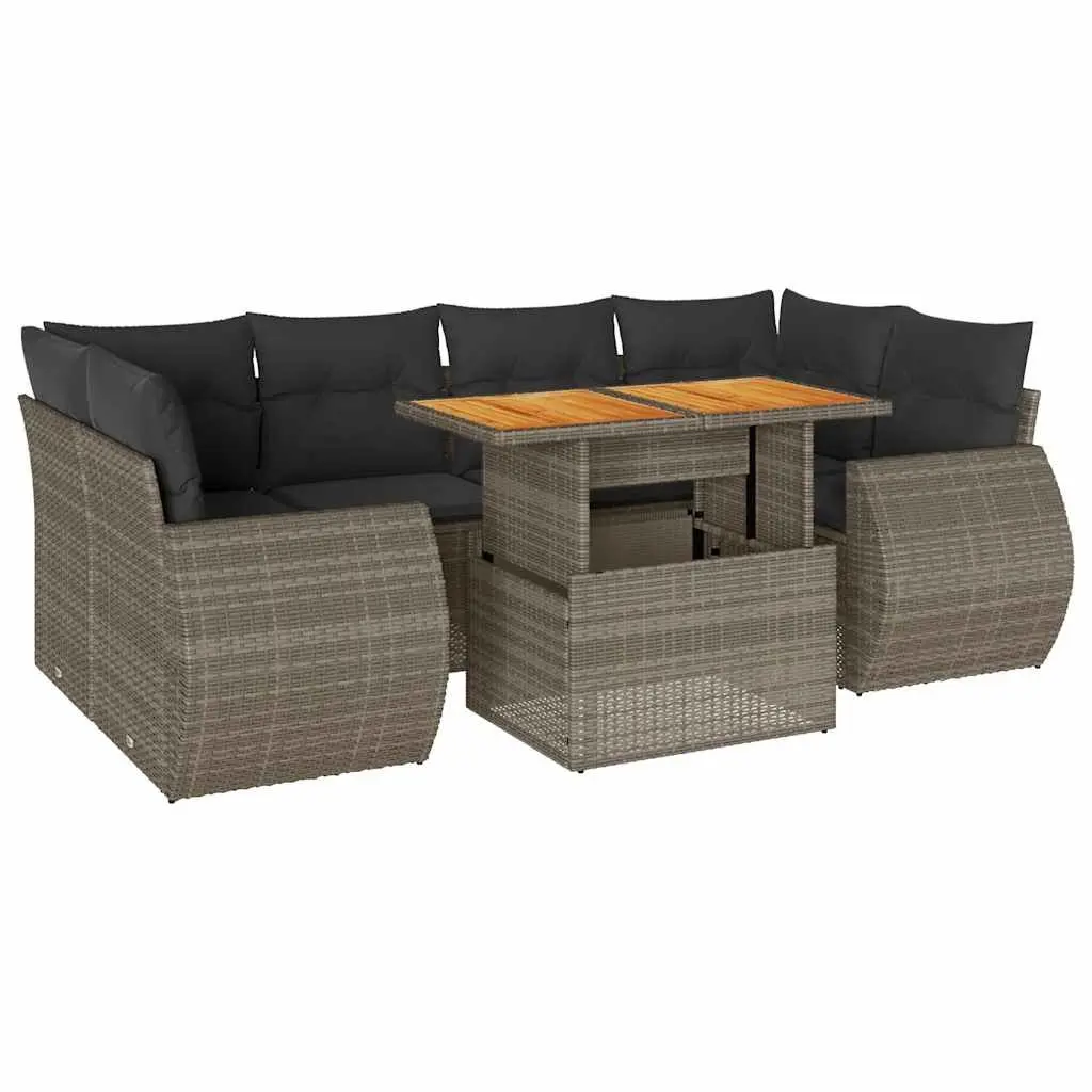 Garden Sofa Set PE Rattan 7 Piece Outdoor Furniture Grey Modular Patio Lounge