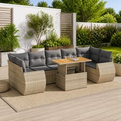 8 Piece Outdoor Garden Sofa Set in Beige Poly Rattan