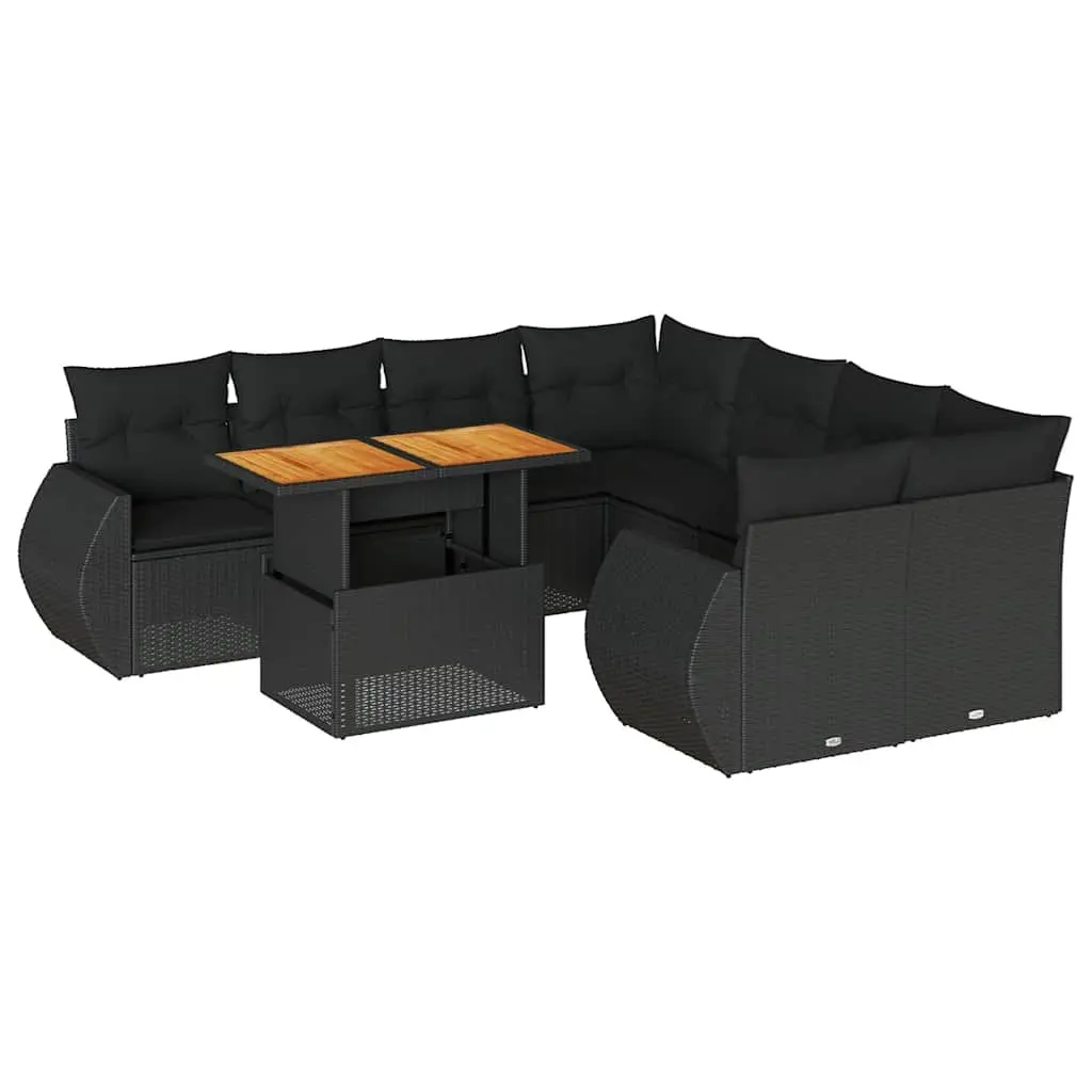 Garden Sofa Set PE Rattan 9 Piece Outdoor Furniture Black