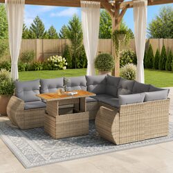 Stylish 9 Piece Beige Poly Rattan Garden Sofa Set