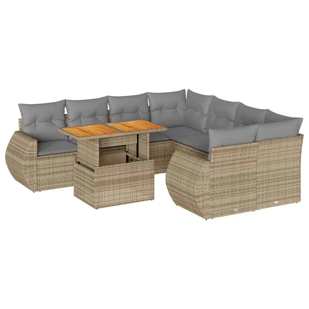 9 Piece Beige Poly Rattan Garden Sofa Set