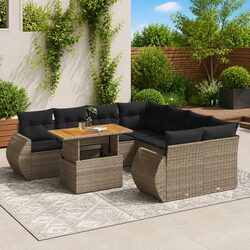 Premium 9 Piece Garden Sofa Set in Grey Rattan