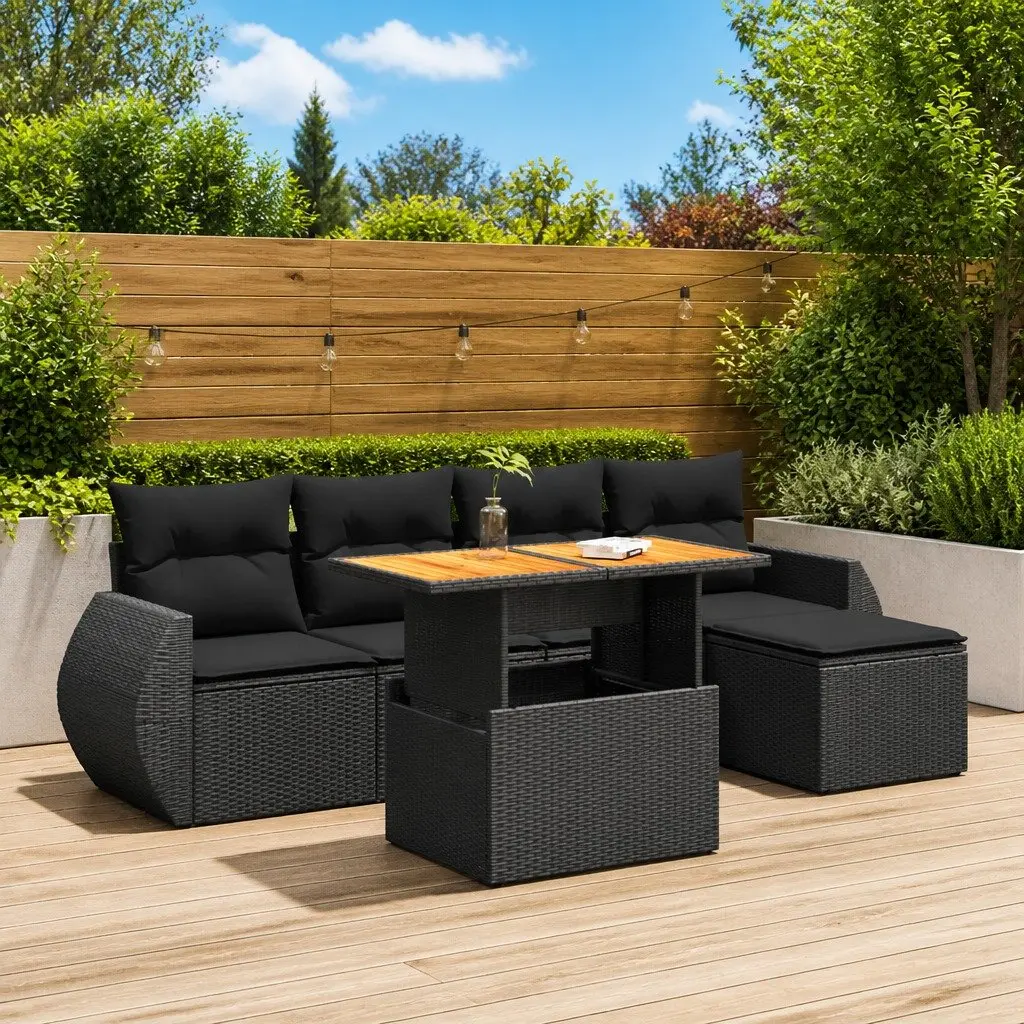 6-Piece Black Modular Garden Sofa Set