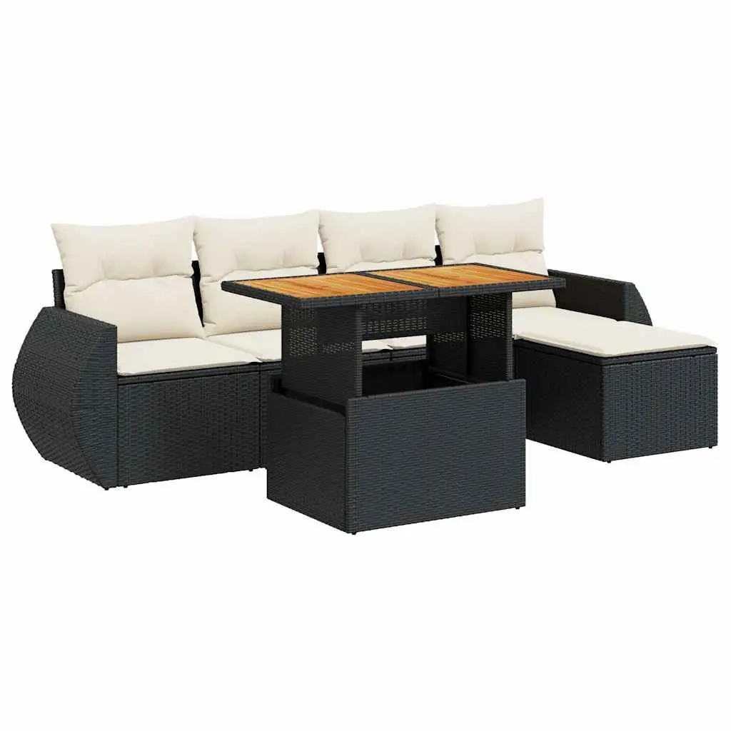 Garden Sofa Set PE Rattan 6 Piece Outdoor Furniture Black Patio Lounge