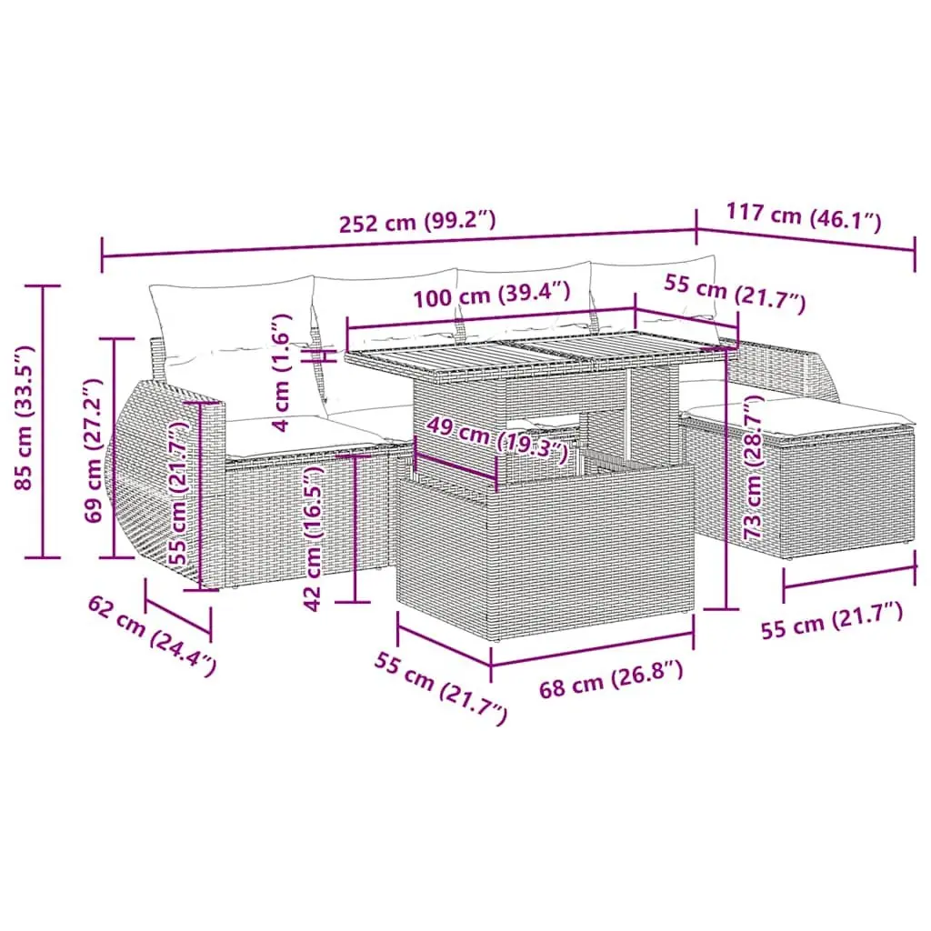 Garden Sofa Set PE Rattan 6 Piece Outdoor Furniture Black Patio Lounge